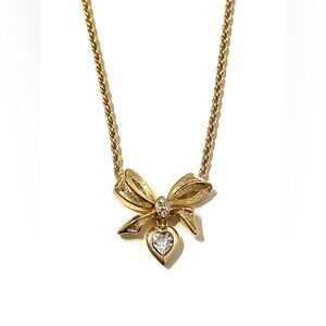 Vintage Christian Dior Gold Tone Heart Bow Necklace